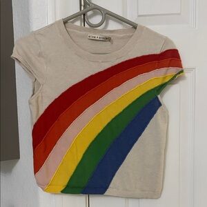 Alice + Olivia Cream Tank Top with Red Orange Pink Yellow Green Blue Rainbow